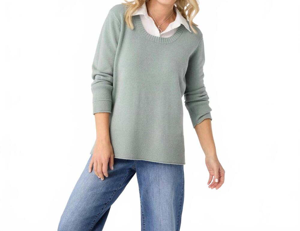 NEW COCO + CARMEN heavenly luxe crew neck sweater with woven collar in sage